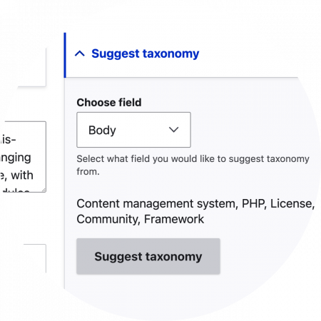 Select a field and the "Suggest Taxonomy" button will generate terms derived from your content.